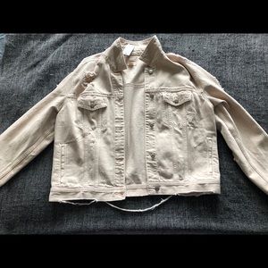 American Eagle light pink distressed denim jacket